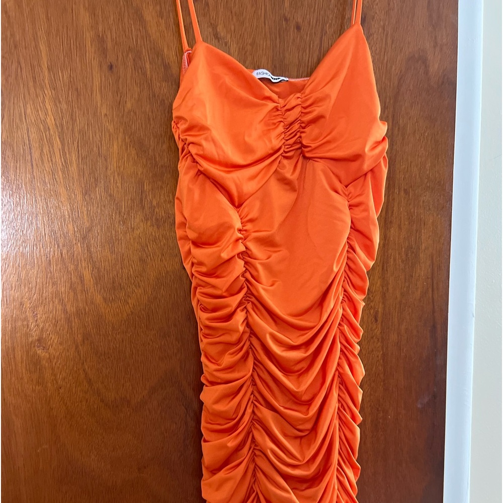 Fashion Nova orange stretchy ruffled dress